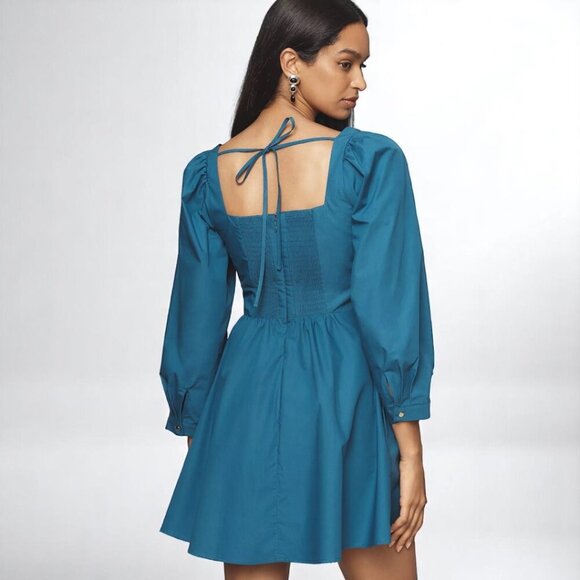 Anthropologie Long-Sleeve Square-Neck Poplin Mini Dress Size Small - Picture 2 of 15